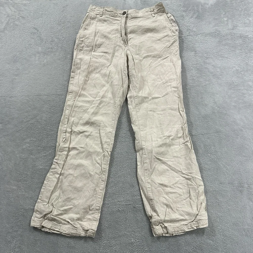 H&M Pants Lounge Women's Medium Comfy Beach Cream Linen Blend Boho Baggy